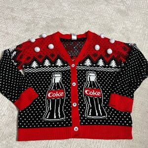 Coca cola sweater cardigan women xl red black white holiday Christmas polar bear